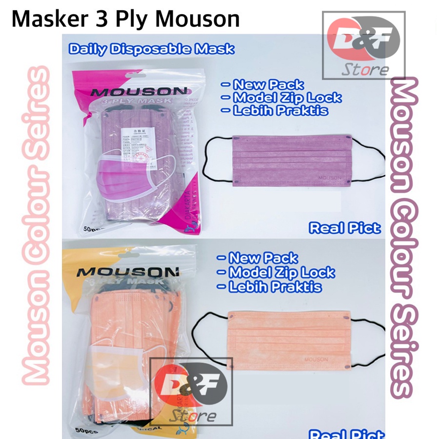 Masker mouson 3 ply  warna hitam putih  nude pink matcha pink lady earloop embos isi 50 pcs original per box