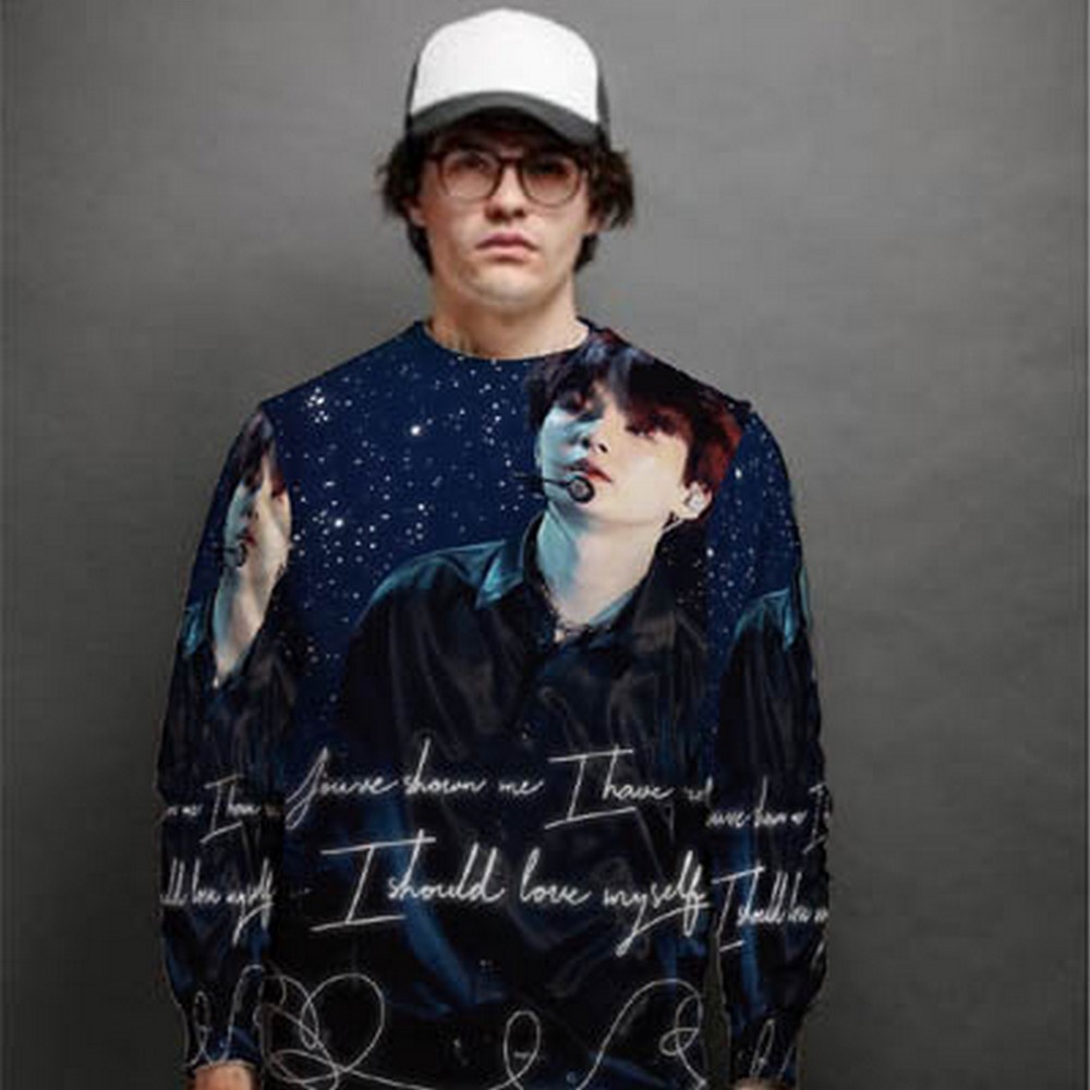 Casual Jaket Sweatshirt Suga Min Yoongi Sweat Shirt Fullprint Bahan Polyester Jersey Style Pullover 