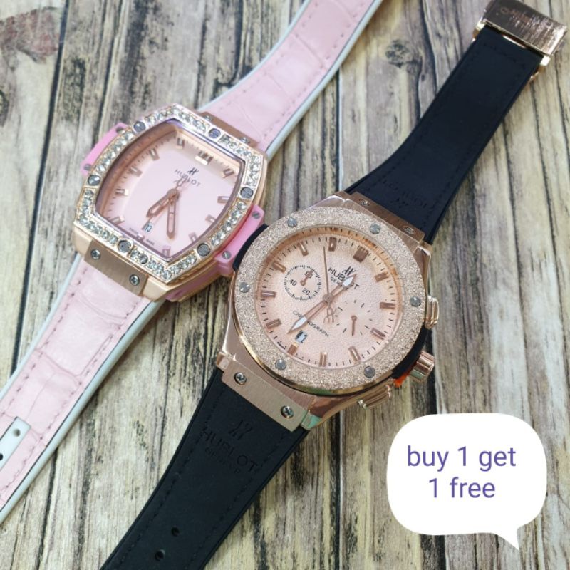 COD,, JAM TANGAN COUPLE Hubl0et petak D4 cm tanggal aktif D3,7cm tanggal aktif buy1 get1 free