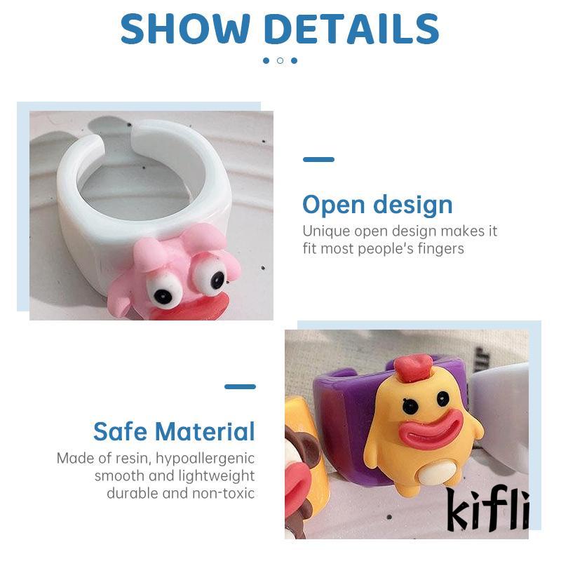 Cincin Model Terbuka Desain Monster Kartun Bahan Resin Untuk Musim Panas