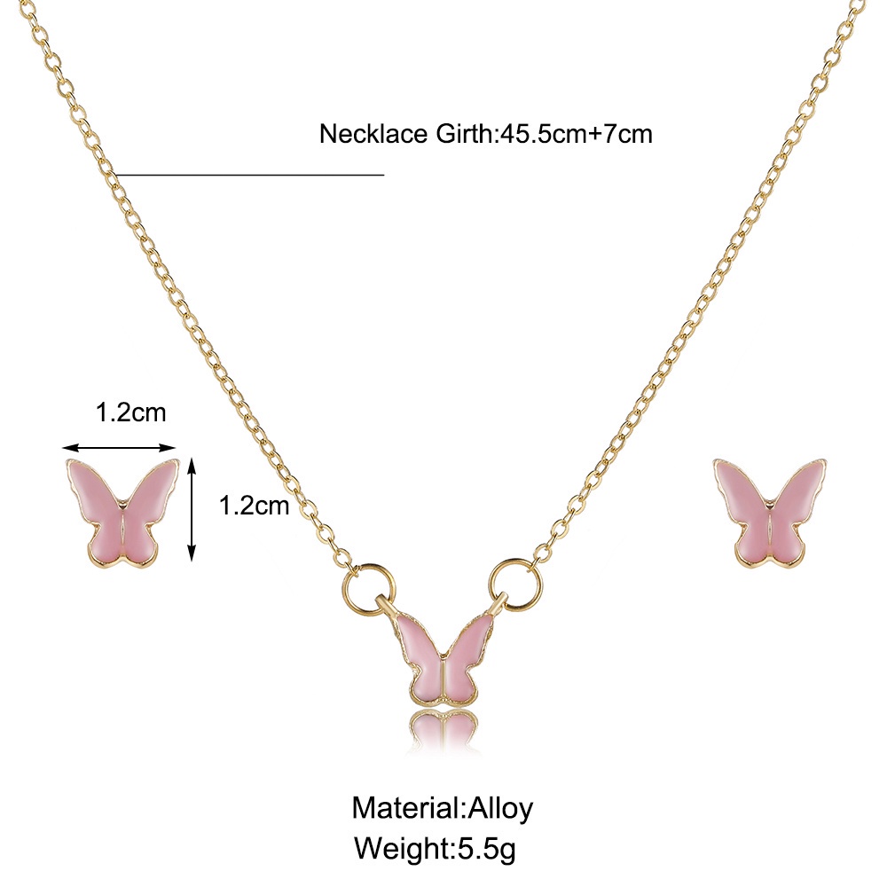 Set Anting Dan Kalung Rantai Choker Liontin Butterfly Warna-Warni Untuk Wanita