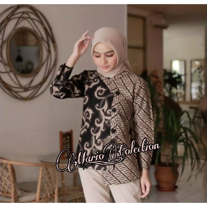 tey-17 Batik wanita ASJ SA HRB026 Kenongo Kemeja Tosca Pendek-Kangkung azizah