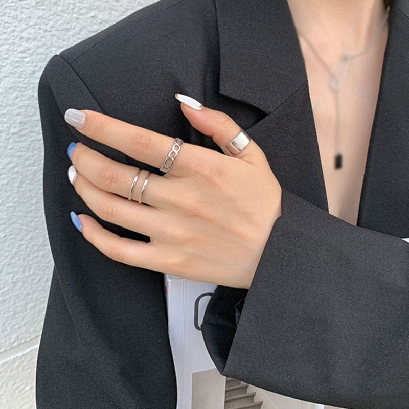 Ring Female Personality Hip Hop Opening Adjustable Cold Wind Niche Retro Ring Hip Hop Suit Ring Three