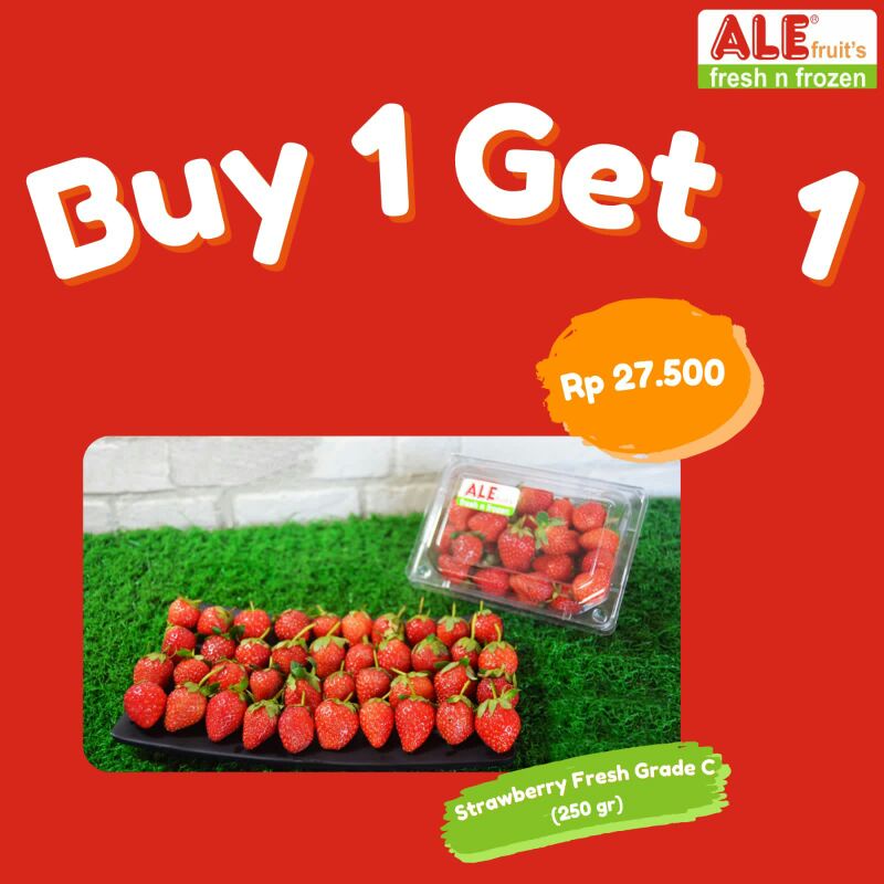 

Strawberry fresh grade "C" 2pack (250gr), Promo buy 1 get 1,paket hemat