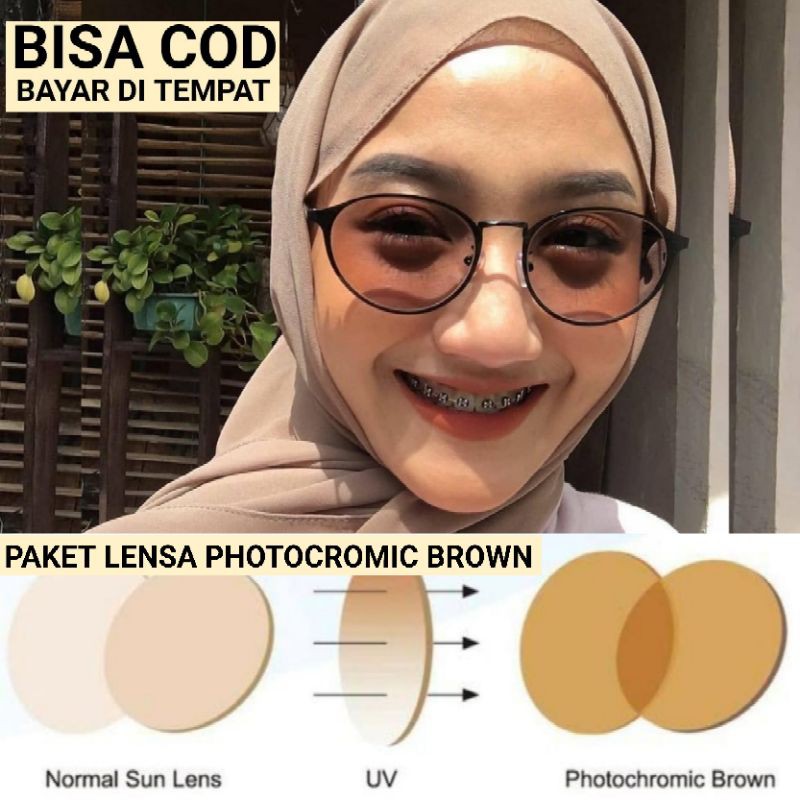 KACAMATA 9614 BROWN CROMIC FREE MINUS/CYLINDER Kacamata Wanita Kacamata Kekinian Kacamata Oval