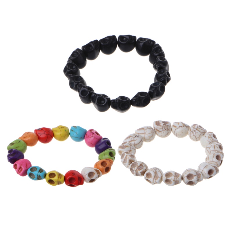 Siy Gelang Manikmanik Beads Bulat Dengan Charm Kepala Tengkorak Tibet Handmade