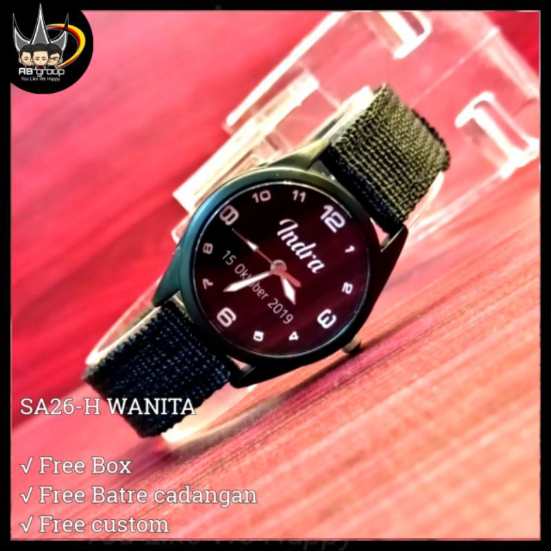 Jam tangan couple custom Bisa Request Desain Tali kanvas hitam