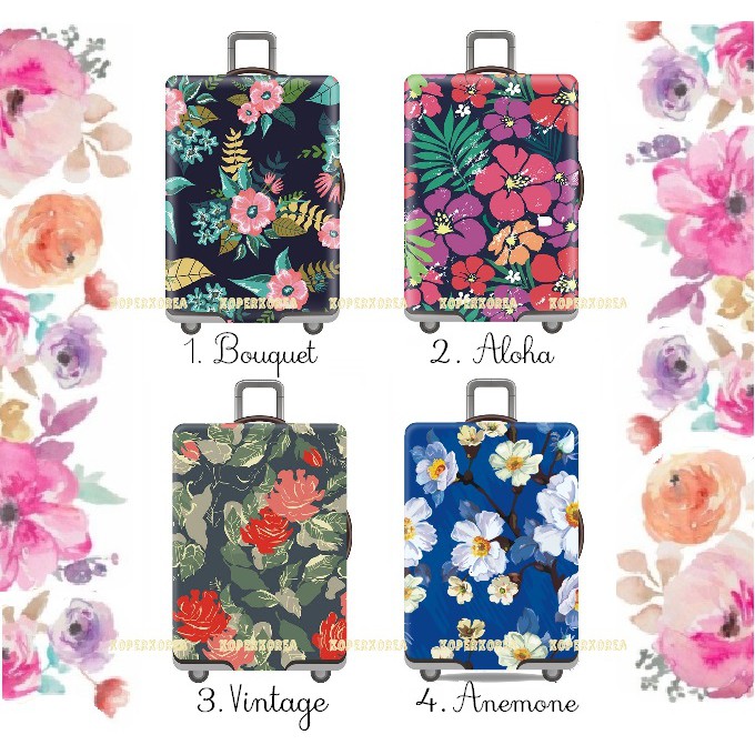 [Koperkorea] Sarung Penutup Koper motif bunga shabby flower floral cantik import bahan bagus elastis