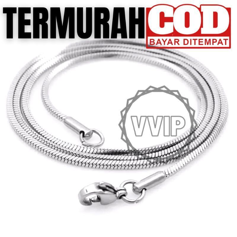 TERMURAH Kalung Pria Titanium Asli Silver Anti Karat Emas Putih Perak Keren Cowok Cewek