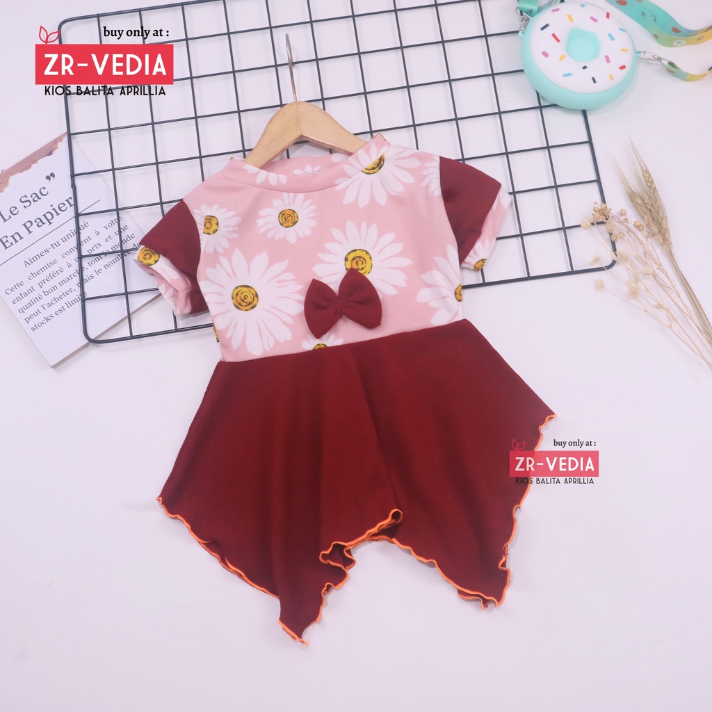 Dress Jennie uk Bayi - 2 Tahun / Dres Anak Perempuan Lengan Pita Polos Baju Pesta Pakaian Kado Adem