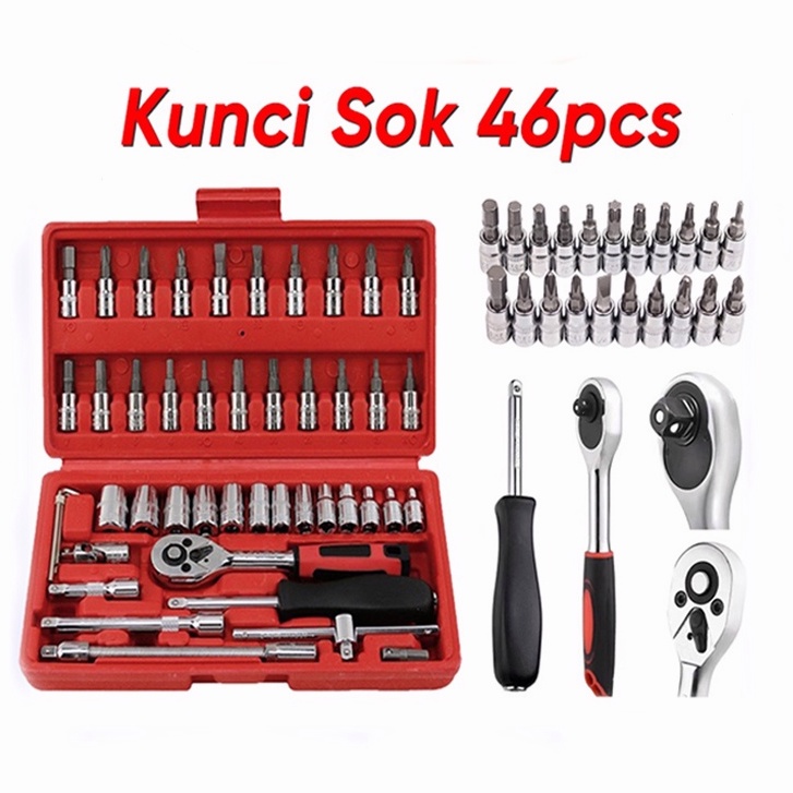 (COD)46 PC Set Socket (1/4 &quot;) Full Lengkap Socket Tool Kit  Motor Kunci/kunci l set  lengkap/kunci ring pas