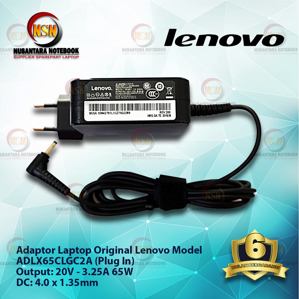 Adaptor Charger Original Laptop Lenovo 20V - 3.25A 65w DC 4.0*1.35mm