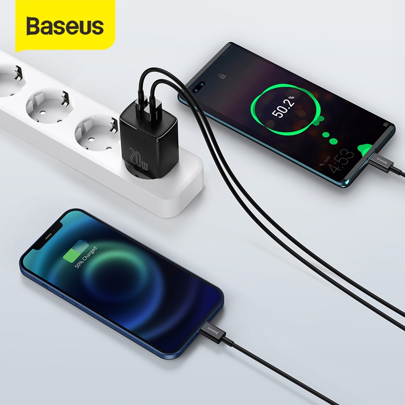 Baseus Kepala Charger Quick Charger QC3.0 Type-C+USB 20W PD Fast Charge