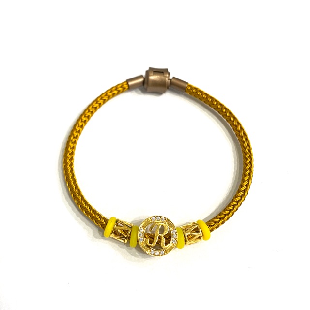 Gelang Tali Pandora Set Liontin Emas Asli Kadar 875 Huruf R