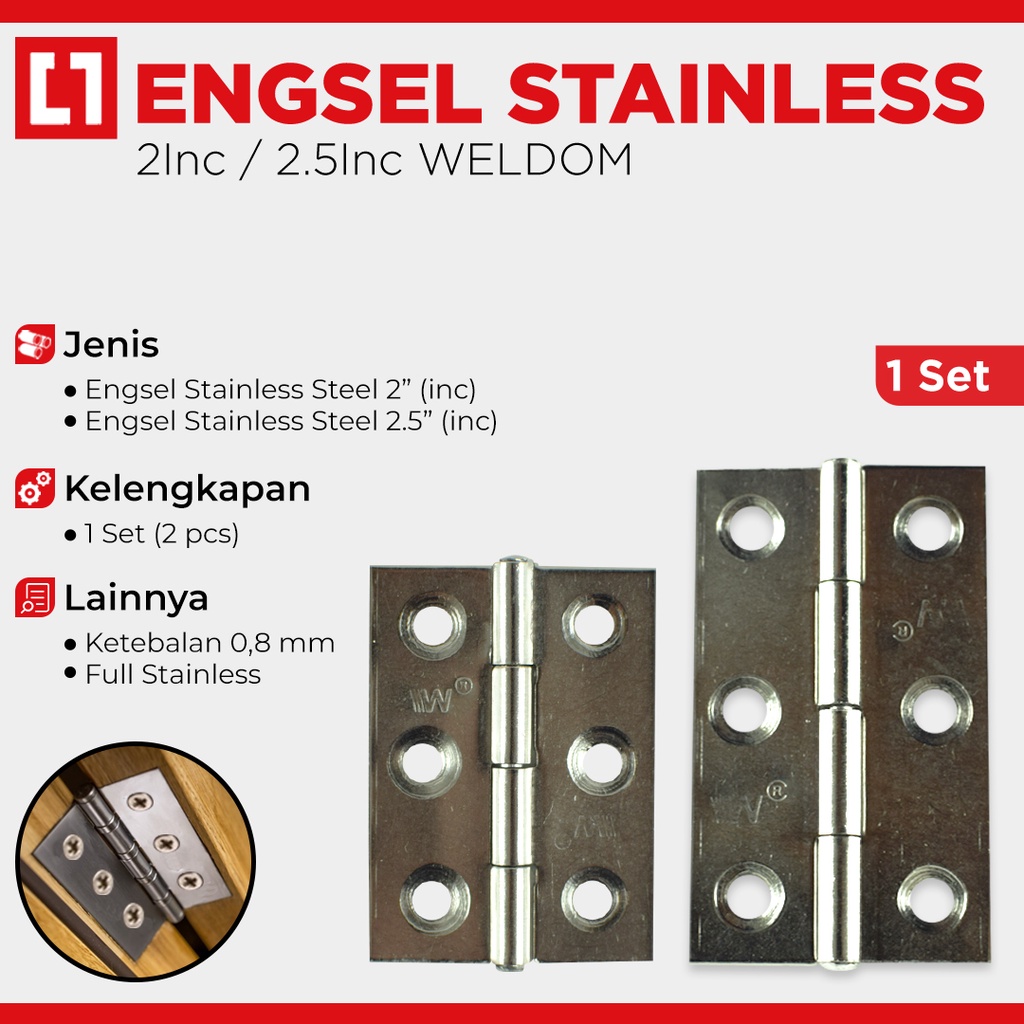 Engsel Mini Tipis Kecil Lemari Pintu Stainless - 2&quot;/2.5&quot; - Weldom