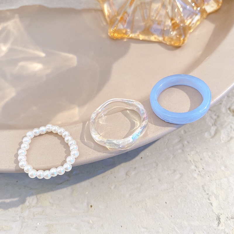 3pcs / Set Cincin Jari Bentuk Lingkaran Bahan Resin Akrilik Aksen Mutiara Polos Untuk Wanita