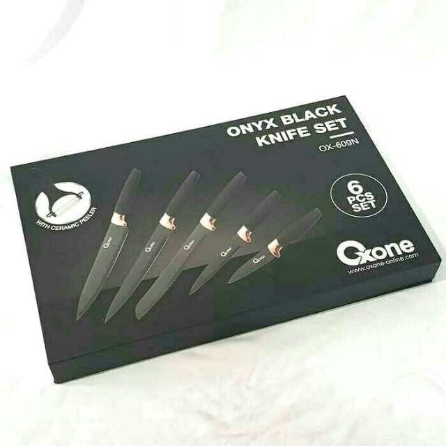 Oxone Ox-609N Onxy Black Knife Pisau Set Tajam Bagus Ox 609N Stainless Anti Karat Parut Pemototong