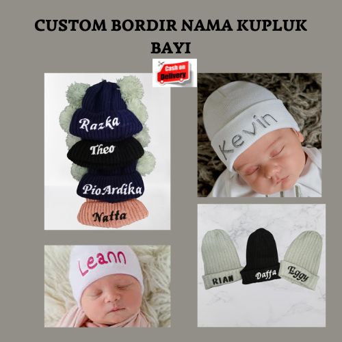 Custom Kupluk Bayi Pompom Polos dan Kupluk Salur Polos