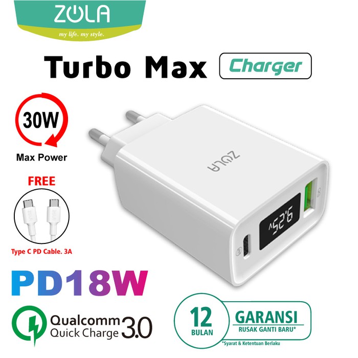 Zola Charger Turbo Max Led Display QC 3.0 & PD - Black (Ex Review)