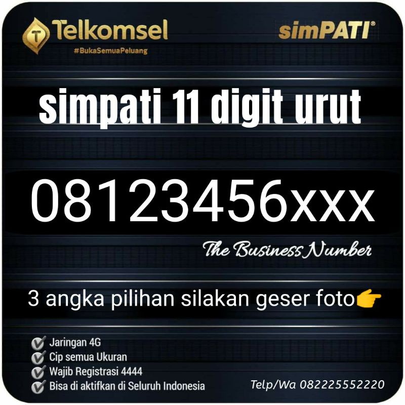 simpati 11 digit Telkomsel seri 08123456 rapi dan acak termurah