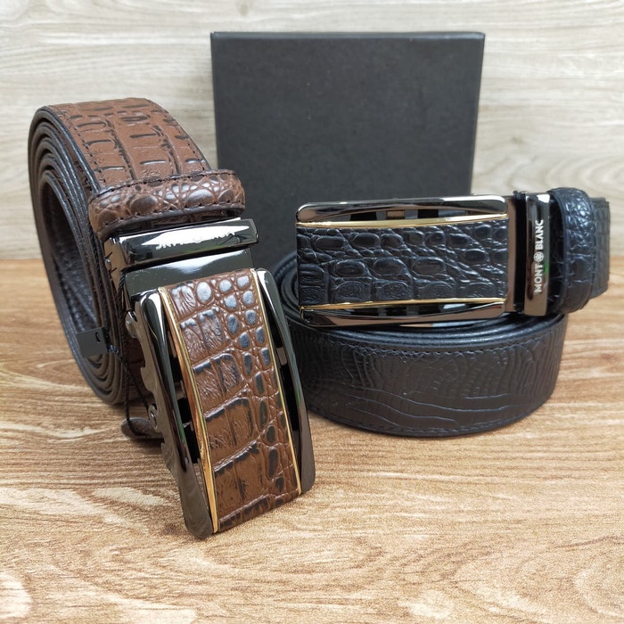 Belt Terbaru Sabuk Ikat Pinggang Murah Kekinian Cowok Q4F0 Pria  kulit buaya super Hitam