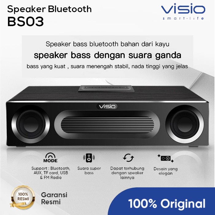 Visio BS03 Wooden Wireless Speaker Bass Stereo AUX Bluetooth