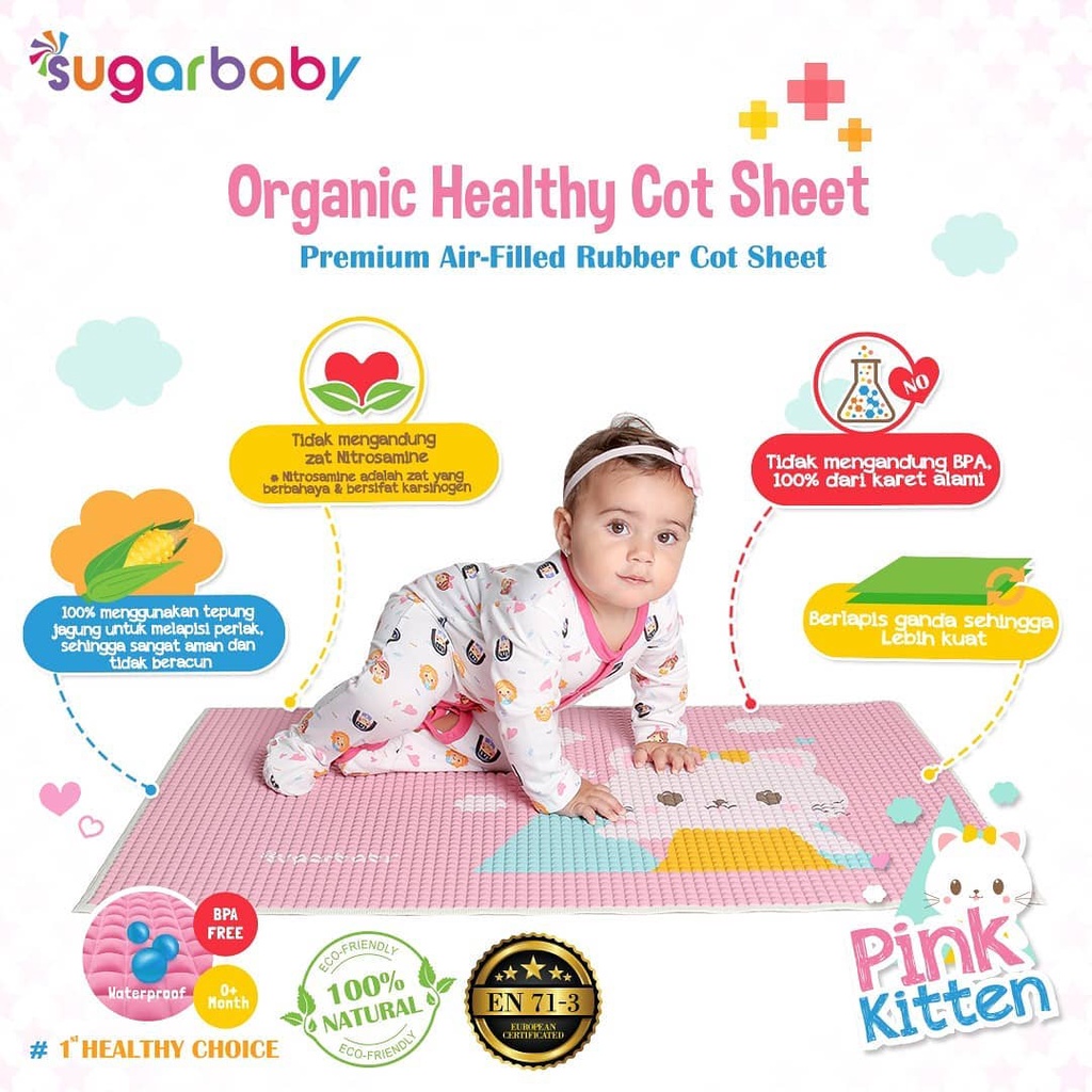 Sugar Baby Organic Healthy Cot Sheet Perlak Alas Ompol Bayi Waterproof Karet Organik Original Sugarbaby Premium Air Filled Rubber