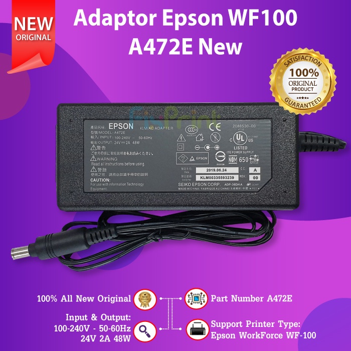 Adaptor Power Supply Epson WF-100 WF100 WF 100 Model A472E New