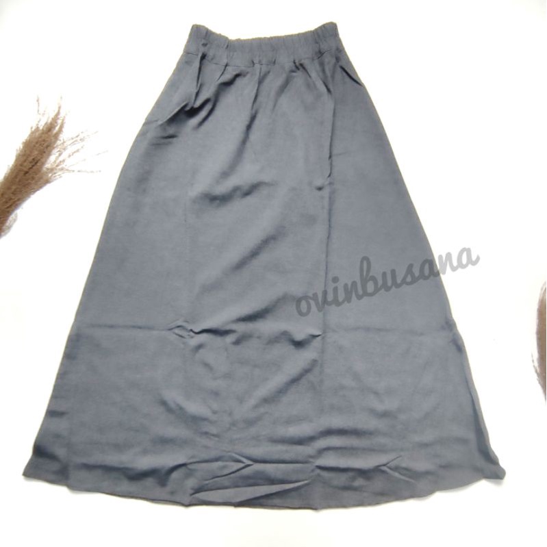ROK DENIM KAOS POLOS / BASIC SKIRT - BAHAN PREMIUM, PANJANG, LEBAR, STRETCH / MELAR-Abu Silver
