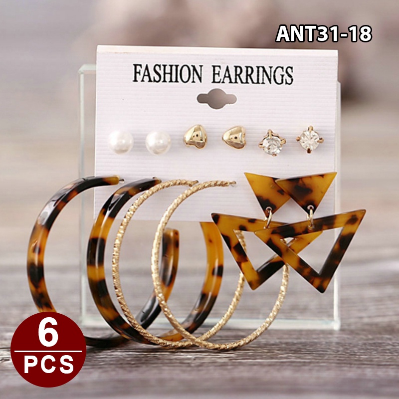 1set 6pasang Anting Wanita korea Tusuk Gantung Desain Geometri Rumbai Alloy fashion import ANT31-ANT31-18