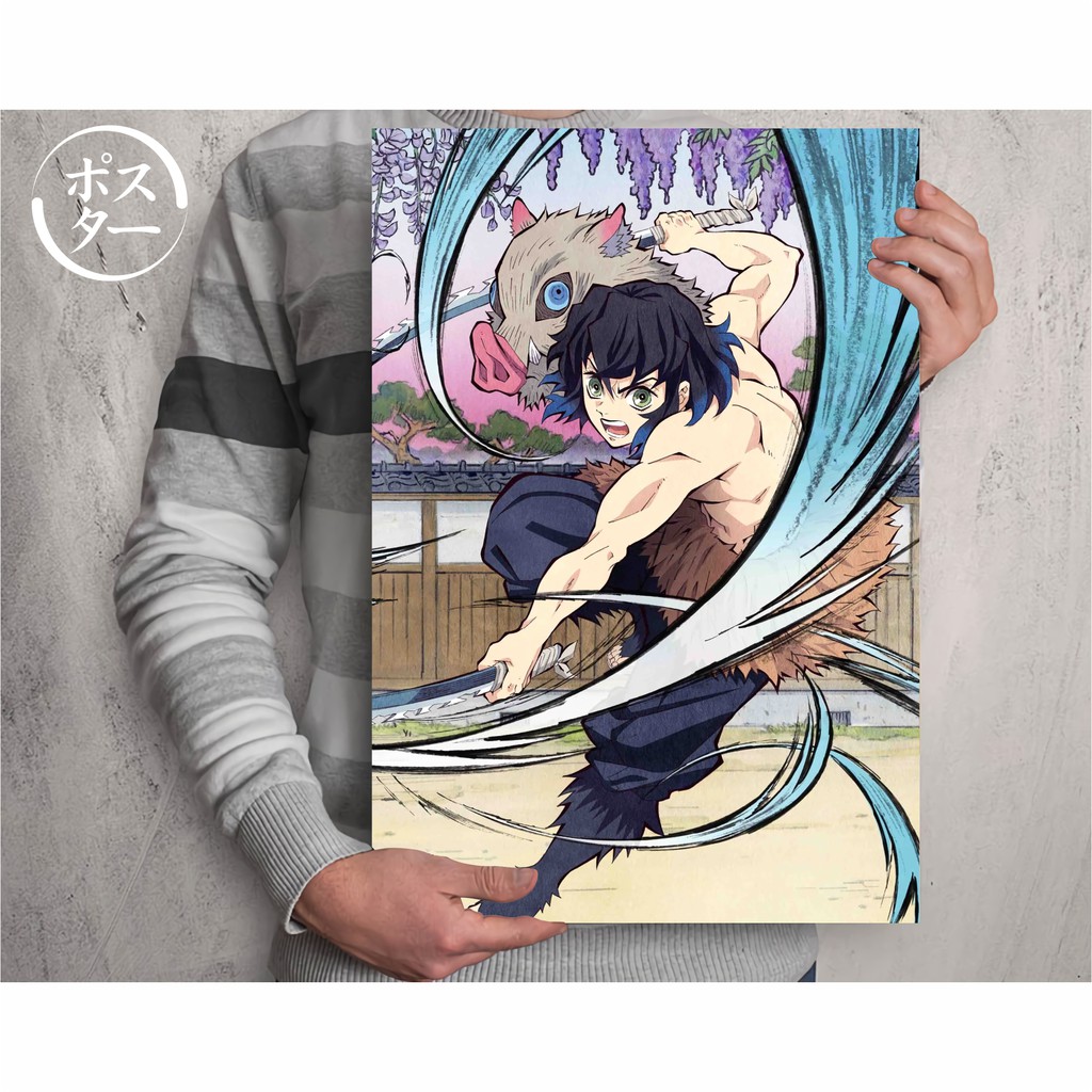 Koleksi Poster Anime Kimetsu no Yaiba - Demon Slayer B - Tanjiro Nezuko Zenitsu Inosuke - Size A3+-Inosuke A
