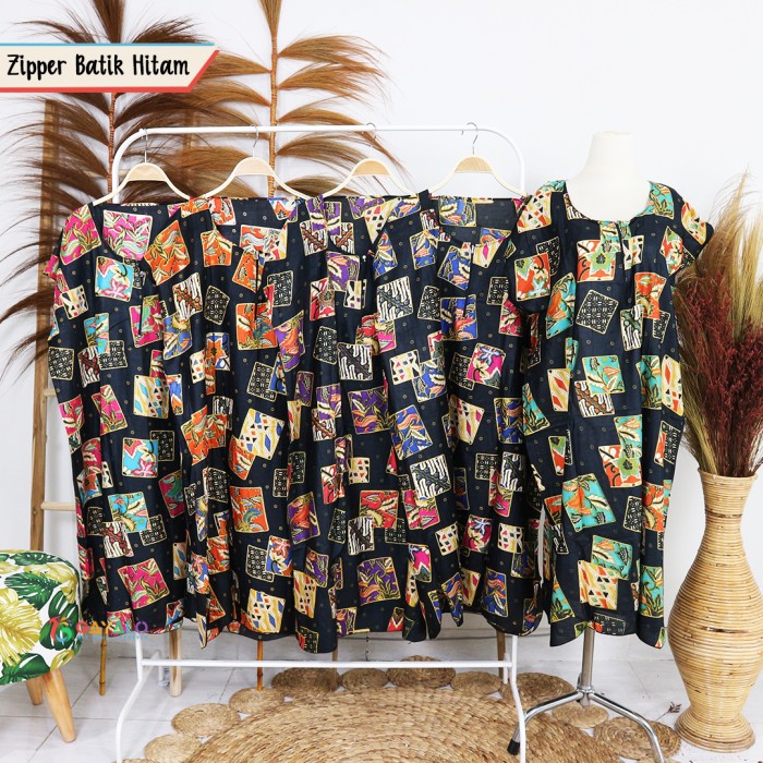 DASTER JUMBO ZIPPER BATIK HITAM/BAJU BESAR/DASTER HAMIL/BAJU BUSUI/