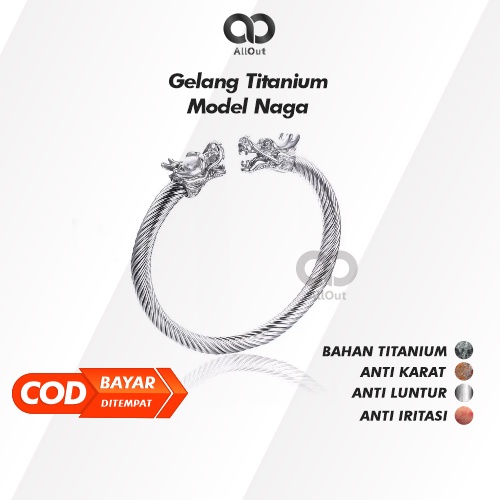 Gelang Titanium Pria Anti Karat Aksesoris Model Naga Silver Perak Emas Putih Asli Keren Cowok cewek 