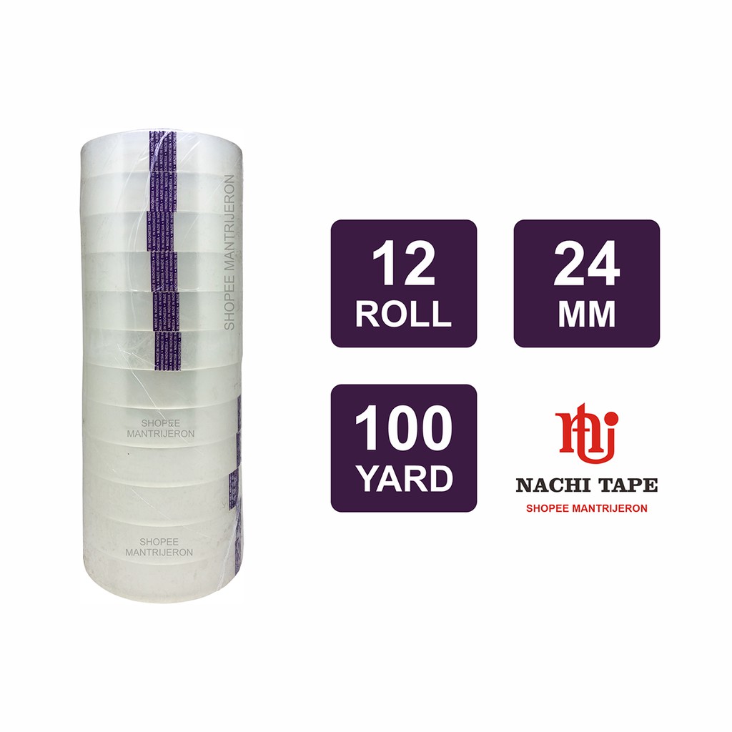 

Lakban Nachi Bening 1 inch Slop 12 Roll 24 mm 100 yard Isolasi Tape Solatip