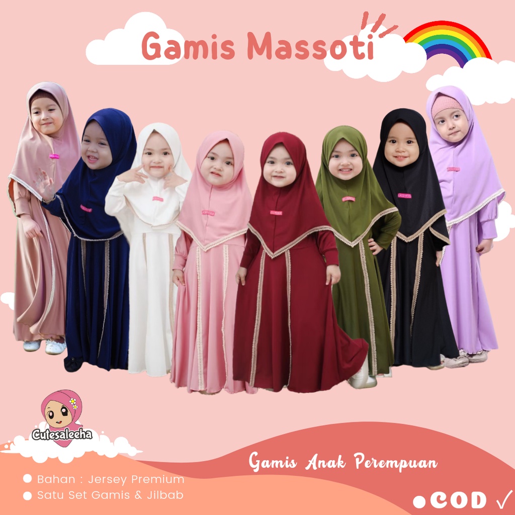 Gamis Anak Perempuan / Gamis Massoti Original By Celycely / Gamis Anak Jersey / Gamis Anak Set hijab / Set Gamis Anak Perempuan / Baju Muslim Anak Perempuan / Pakaian Muslim Anak Perempuan / Gamis Anak Celycely / Gamis Anak Massoti