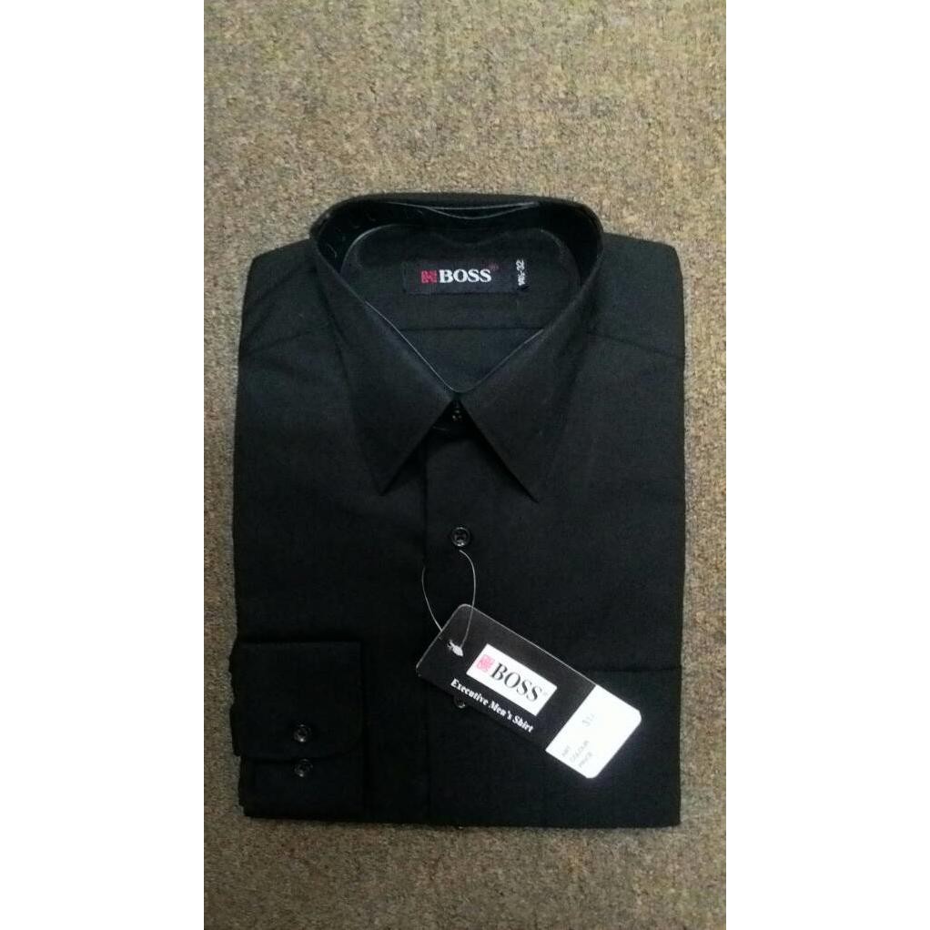 Kemeja Pria Boss Panjang Hitam Pekat Reguler Fit