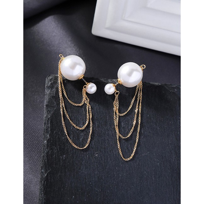 LRC Anting Tusuk Fashion Golden Multi-layer Fringed Pearl Earrings D59119