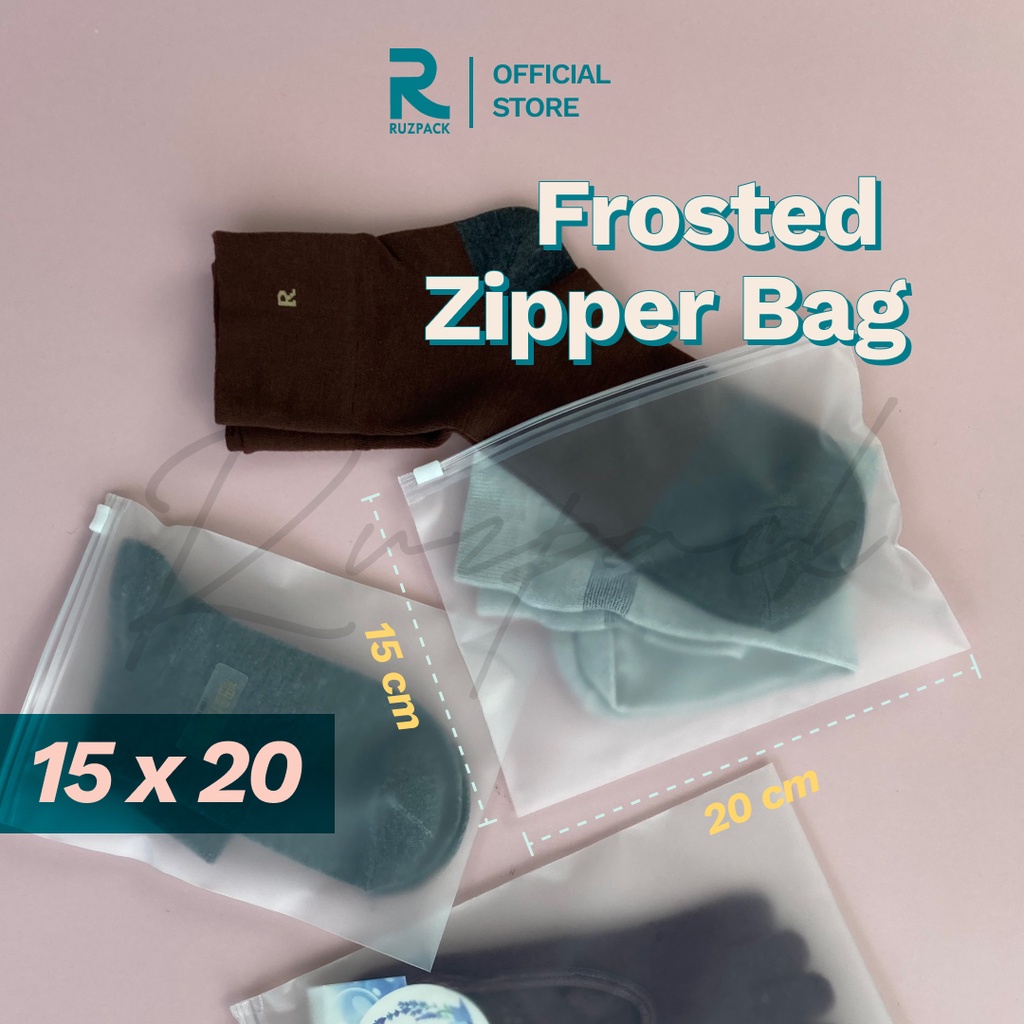 [15 x 20CM] Zipper Bag Frosted Pouch Mika Kantong Plastik Baju Travel Matte Polos Portable Zip Lock