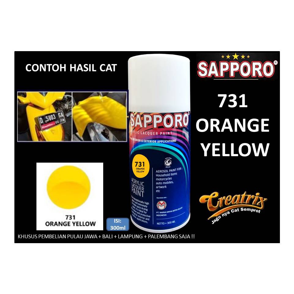

Sapporo Paint Orange Yellow 731/ Kuning/ cat semprot/ pylox/ pylok/ pilok