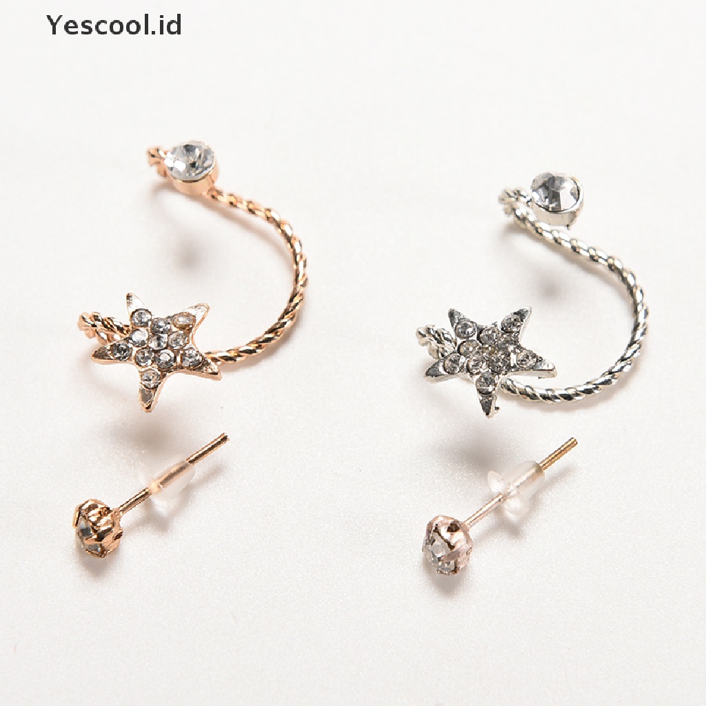 Anting Stud Kristal Sparkling Bentuk Pentagram Untuk Wanita