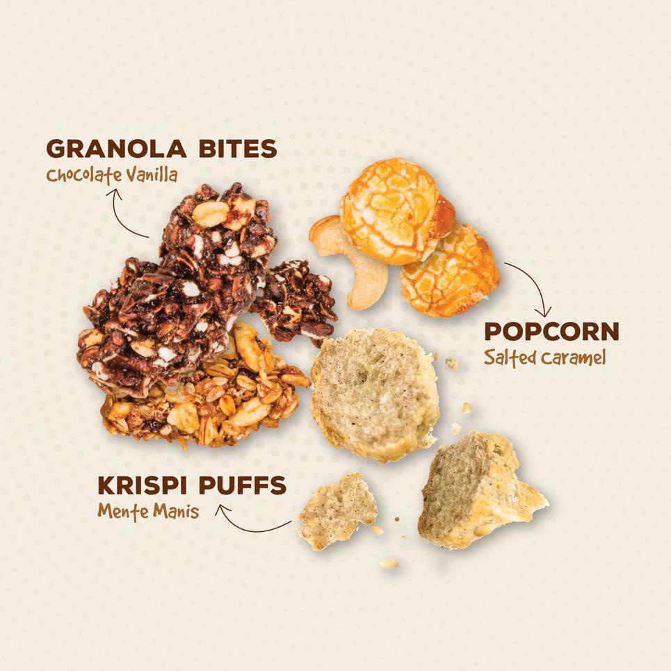 

RIIT Bites Chocolate Vanilla, Popcorn Caramel & Krispi Puffs Mente Manis [hu -17]