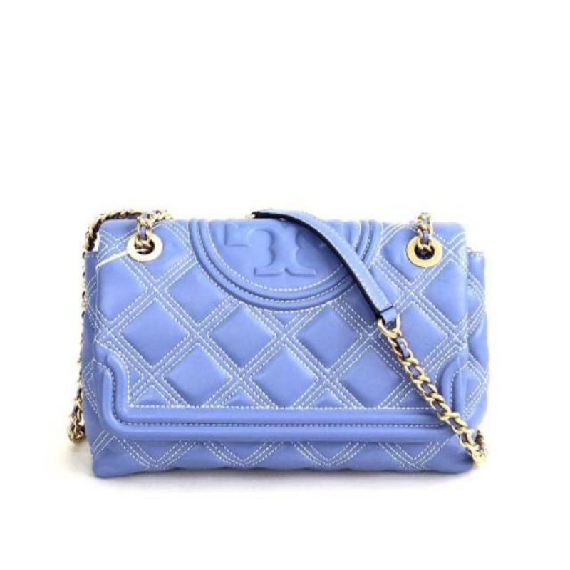 Tory Burch Fleming Soft Contrast Stitch Convertible Shoulder Bag Blue Contrast