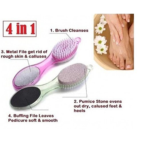 SIKAT PENGHALUS KULIT TUMIT KAKI PERAWATAN KUKU PEDICURE PADDLE BRUSH 4 IN 1 - WARNA ACAK