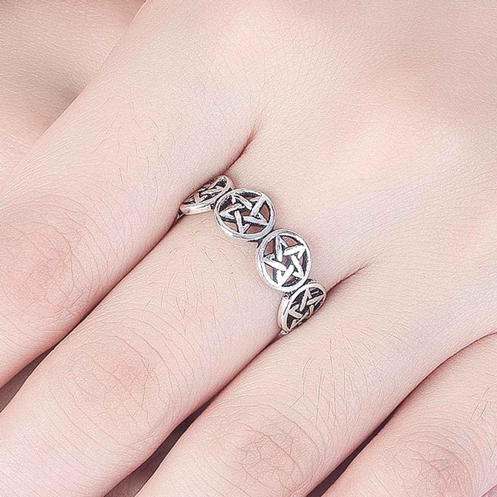 cincin perak 925 asli untuk wanita/Cincin yang Dapat Disesuaikan Pentagram Retro Jewellery JZ00071