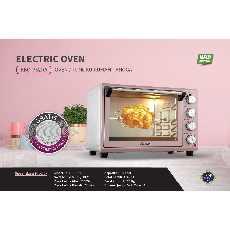 (PENGIRIMAN KHUSUS JNT/JNE/DLL) Oven Kirin 35 Liter KBO352RA With Lamp/NEW PRODUK