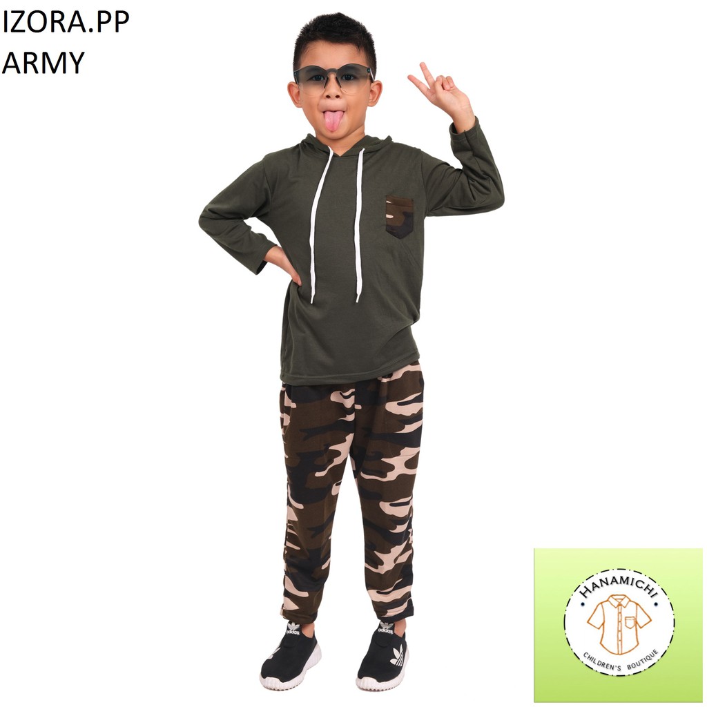 Hanamichi IZORA.PP Setelan Anak Hoodie Motif Camo Lengan Panjang