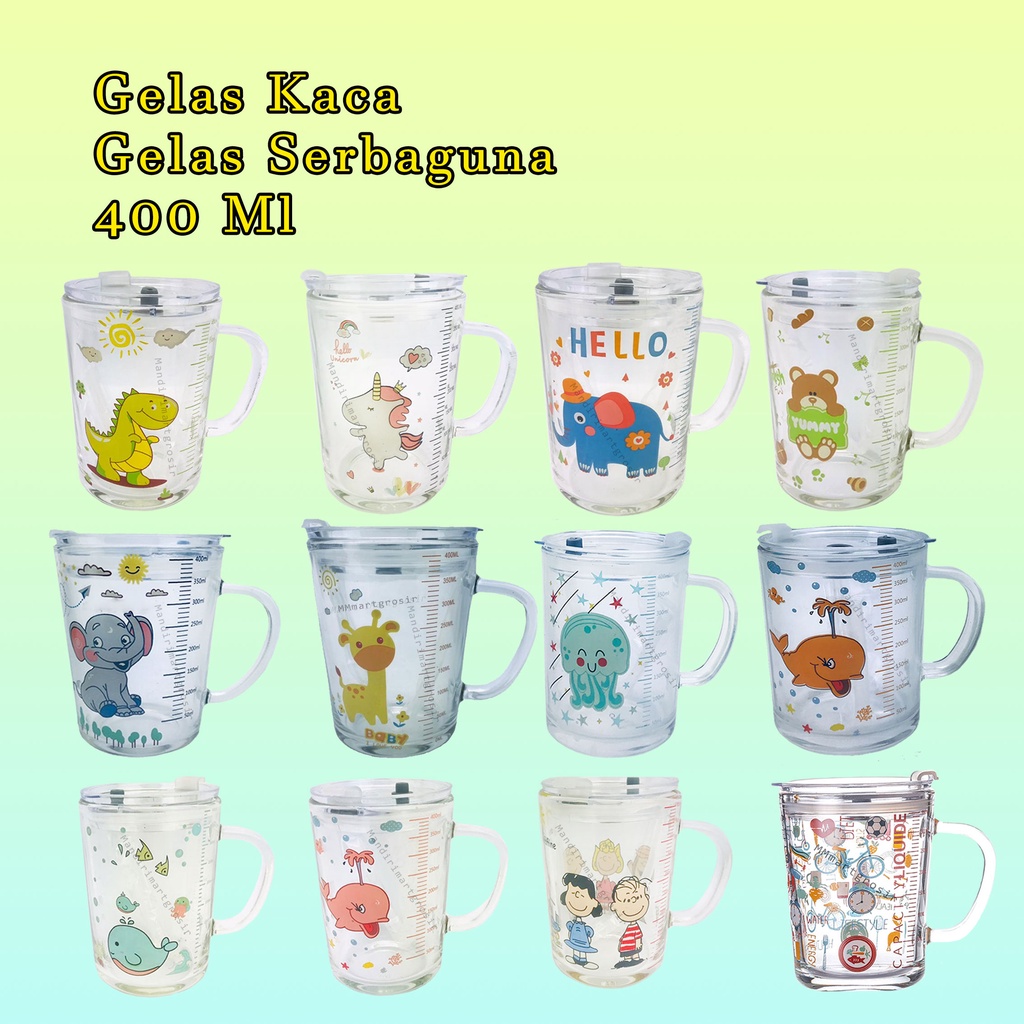 Gelas kaca * tumbler * Gelas ukur * Gelas Gambar lucu * dengan pegangan * 400ml