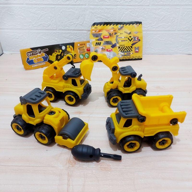 Mainan DIY Set Kontruksi Isi 4 Pcs - Miniatur Mobil Truk Anak Laki Cowok