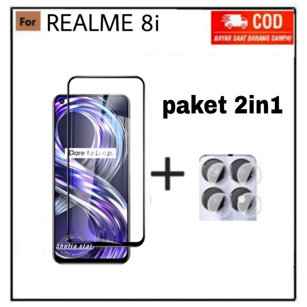 PAKET 2IN1 TEMPERED GLASS REALME 8i TG LAYAR ANTIGORES KACA FULL COVER