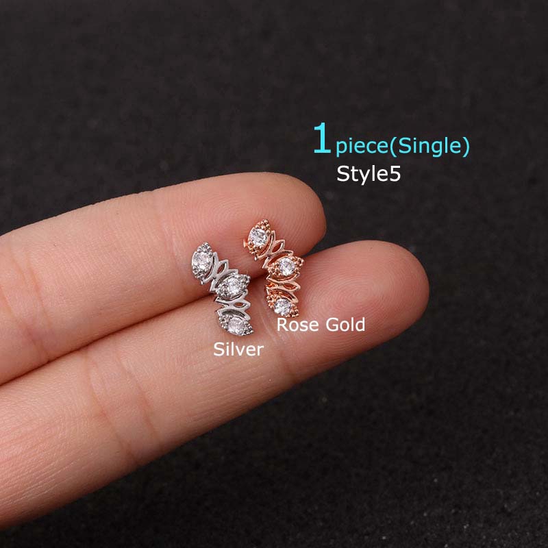 1piece stainless stud with zircon earrings stud 6mm bar cartilage tragus piercing helix